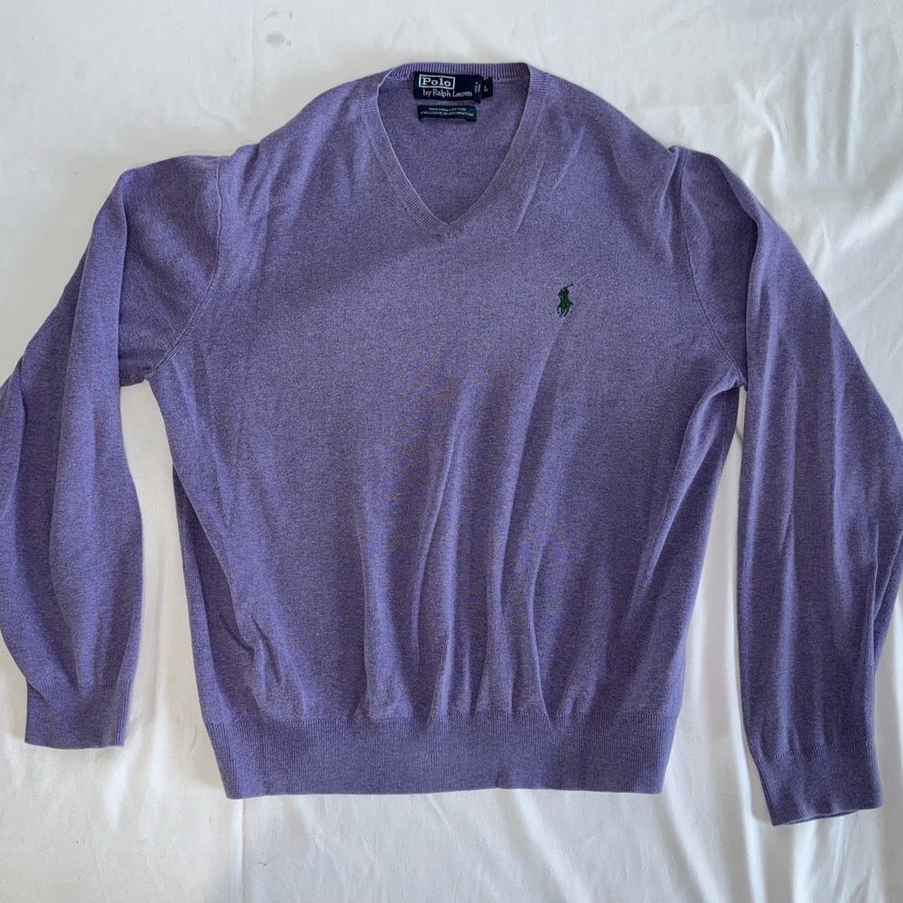 Polo by Ralph Lauren Lavender V-Neck Sweater with Green Pony
